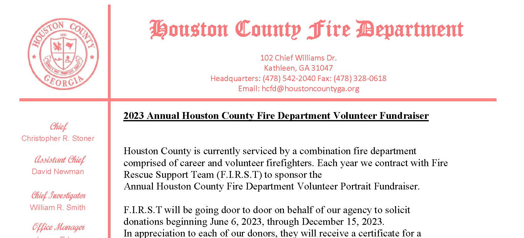 Houston County Fire Department  Annual Fundraiser